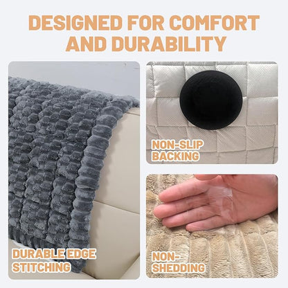 Couch Cover for Dogs Washable,Non Slip Fuzzy Durable Pet Friendly Cozy | Soft Slipcovers for 3 Cushion Sofa Cover,Plush Thick Protector Fits Mat Bed Leather & Fabric Couches (Grey 27.6"x82.7")