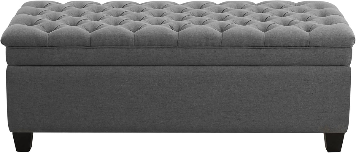 51" Fabric Storage Ottoman Bench, Upholstered Rectangle End of Bed Storage Ottoman Tufted Living Room Bedroom Bench with Safety Hinge, Solid Wood Legs, Loads 500 lb(Dark Grey)
