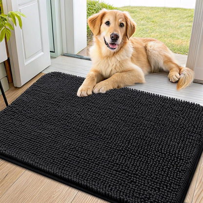 Smiry Dog Door Mat for Muddy Paws 36x24, Absorbs Moisture and Dirt Doormat, Non-Slip Washable Quick Dry Chenille Front Door Mat Indoor Entrance, Entryway Carpet for Inside Floor, Black