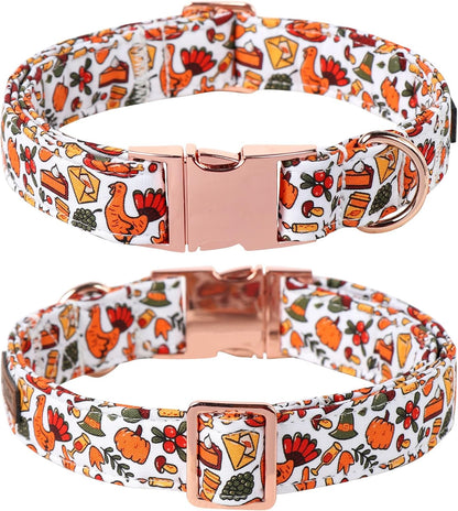 Lionet Paws Thanksgiving Dog Collar, Cute Fall Dog Collar for Medium Dogs, Adjustable Cotton Pet Collars for Small Medium Dogs