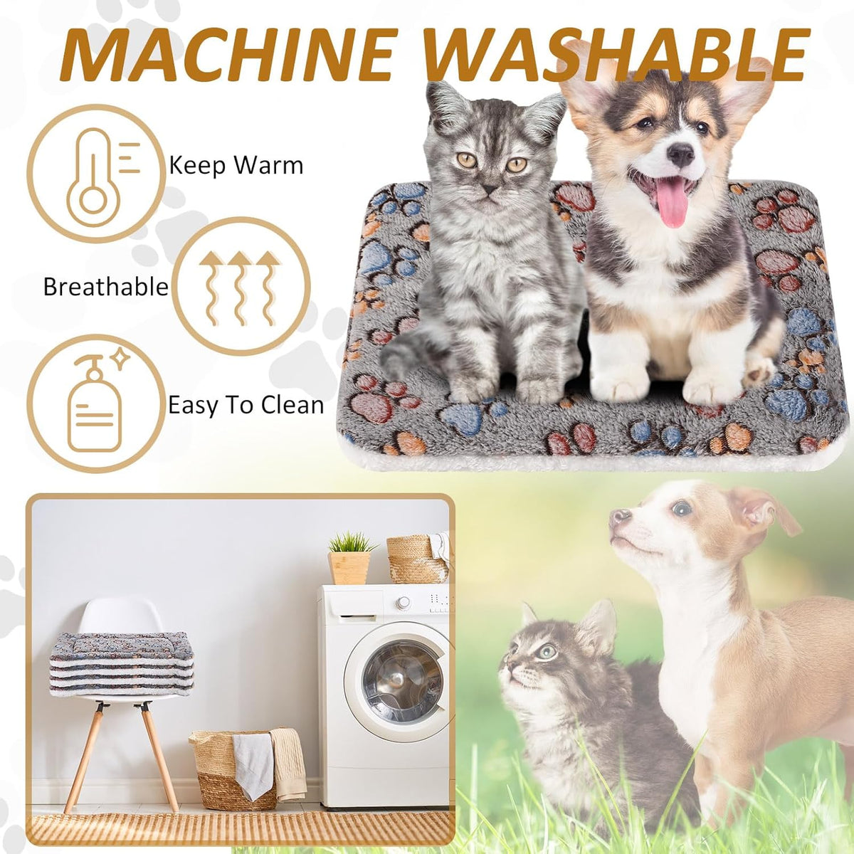 4 Pack Ultra Soft Dog Cat Bed Mat with Cute Prints Reversible Fleece Dog Crate Kennel Pad Cozy Washable Thickened Hamster Guinea Pig Pet Bed Mat for Small Animals(13 x 19 Inches,Gray)