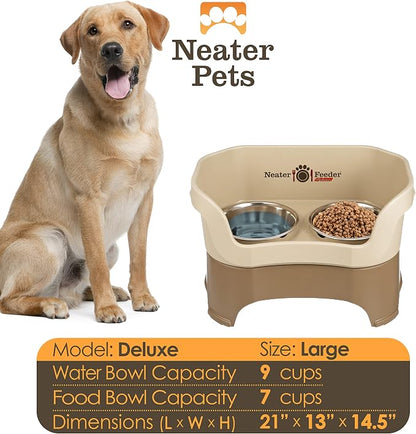 Neater Pet Brands Neater Feeder Deluxe Mess Proof Dog Bowls Elevated for Large Dogs Over 40 lbs, Made in USA, No Spill Raised Dog Food Bowl Stand Feeding Station, Food and Water Bowl Set, Cappuccino