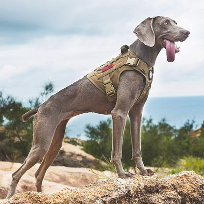 OneTigris Tactical Dog Harness No-Pull Service Vest for Medium Large Dogs | Military 1000D Pullable Nylon, Service Dog Vest with Hook & Loop Panels, Easy On & Off for Walking Hiking Training Brown M