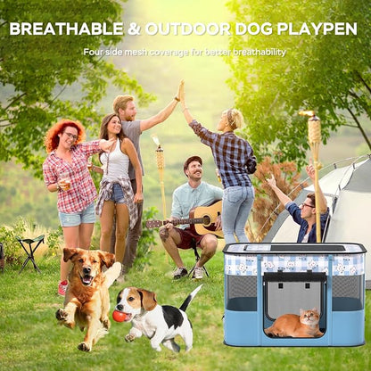 XRG Foldable Pet Playpen,Indoor Cat cage Puppy Crates L(35.4"x27.6"x23.6") | Portable Cat Kennel with Upgrade Breathable Mesh，Sturdy Kitten Playpen Indoor & Outdoor for Rabbit or Small Animals，Blue
