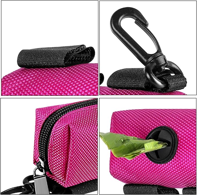Dog Waste Bag Dispenser Pet Poop Bags Holder for Doggie Waste Bags Dispensers Soft Fabric Zipper Small Doggy Puppy Pouch for Leash Accessory Attachment with Carrier,2PC Pink
