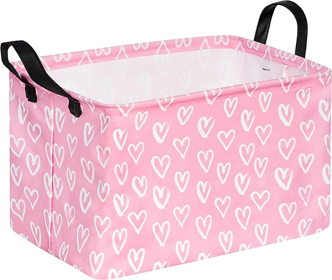 Rec Heart Print Box Hamper Storage Basket Collapsible Organizer Bin Gift Shelf Baskets for Home and Kitchen Storage
