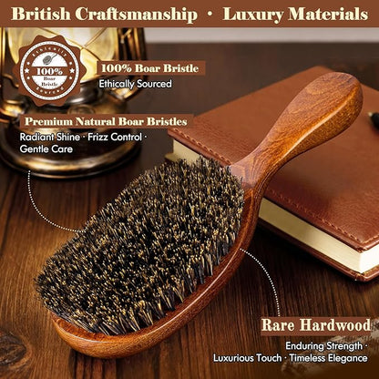 Boar Bristle Hair Brush Set, Large and Mini, Since 1965 British Craftsmanship Handmade Natural Wooden, Pure Soft Bristles, Gentle Detangling for Women Men Kids, Thin Fine Hair, Smooth & Shine