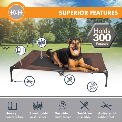 K&H Pet Products Outdoor Elevated Dog Cot, Breathable Cooling Elevated Cot Hammock Pet Bed for XL Dogs, Washable Mesh Cover, Raised Metal Frame, Collapsible, Portable - Jumbo 56 X 38in Chocolate