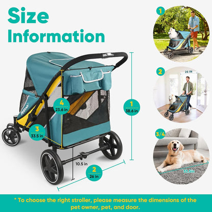 Petbobi Dog Stroller for Medium Dogs - Easy Fold Dual Entry Pet Stroller with One-Foot Brake, All Terrain Wagon Cart with Large Air Mesh, Ideal for Large Senior Pets up to 80 lbs, Green