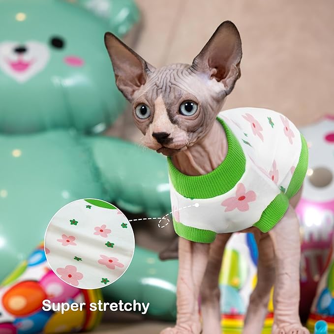 PUMYPOREITY Sphynx Cat Clothes - Stretchy Sweater, Soft Hairless Shirt, Pullover Pajamas, Turtleneck for Sphynx Cornish Rex, Devon Rex - Green, XL