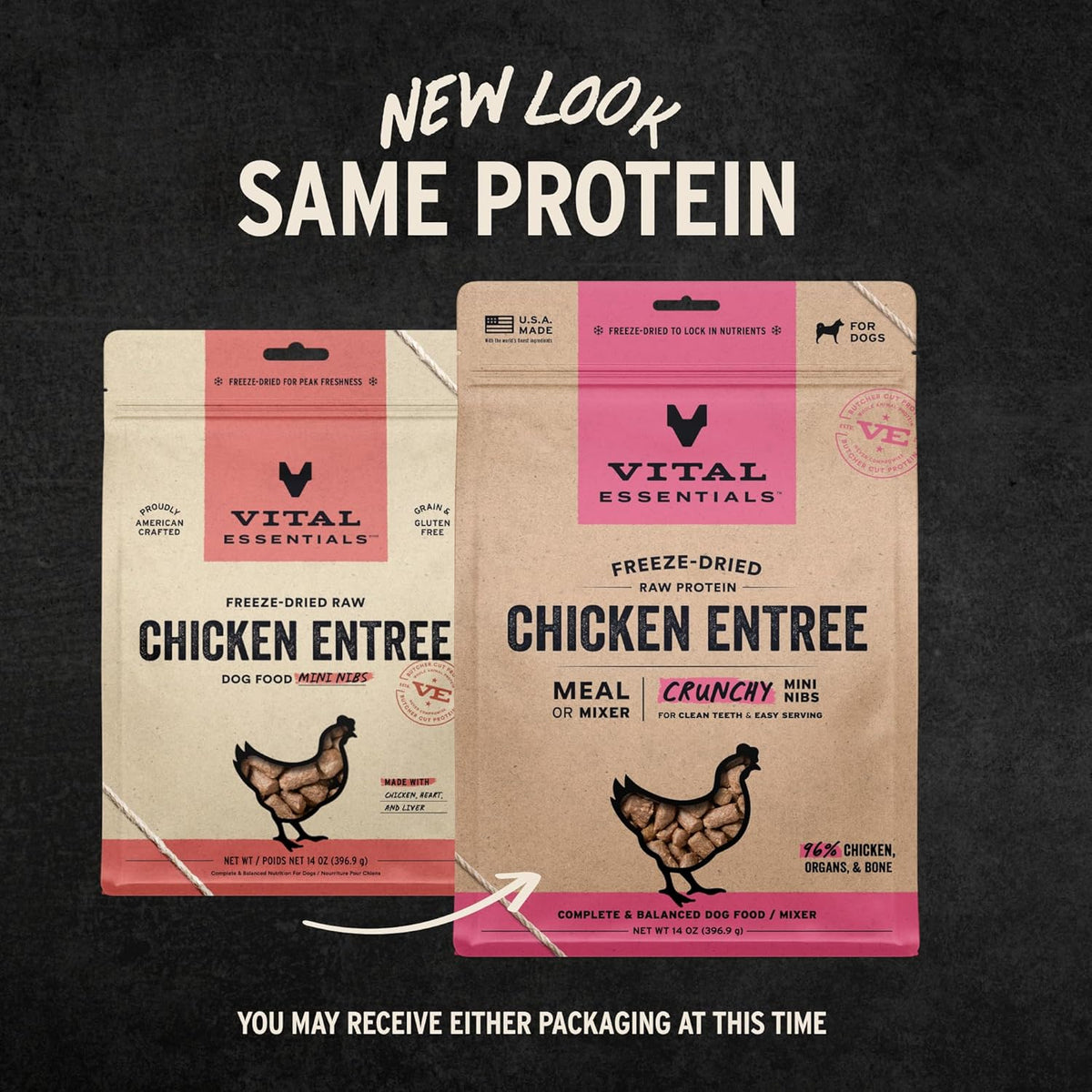 Vital Essentials Freeze-Dried Raw Chicken Meal or Mixer Dog Food Crunchy Mini Nibs, 14 oz