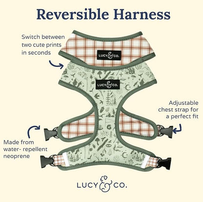 Lucy & Co. Reversible Dog Harness - Water-Repellent Neoprene, Dual-Print Design, Easy Swap Style, Adjustable Comfort Fit - Camp Out Reversible Harness - X-Large