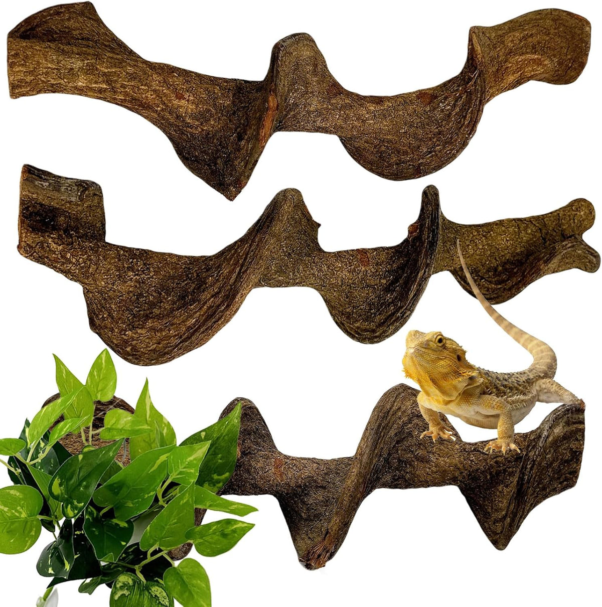 BNOSDM 3Pcs Reptile Climbing Branches Decor,Snake Climbing Branch,Gecko Climb Wood,Lizard Forest Branch,Tank Habitat Tree Trunk Decorations for Bearded Dragons,Chameleons,Spider,Frogs (L)