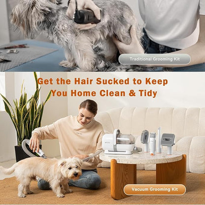 Dog Grooming Vacuum Kit, All-in-One Pet Grooming Vacuum with Pet Clippers, Low Noise Dog Hair Vacuums with 1.5L Dust Cup, Dogs deshedding Vacuums Brush for Dogs Cats