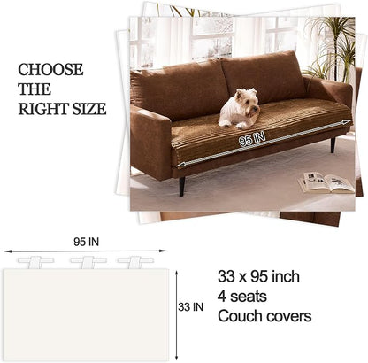Dual Non-Slip Couch Cover for Dogs Waterproof, Fuzzy Soft Pet Couch Covers for Sofa 3 Cushion, Pet Friendly Soft Dog Bed Covers Sofa Cover Washable (Coconut, 33" x 95" 1 Pack)