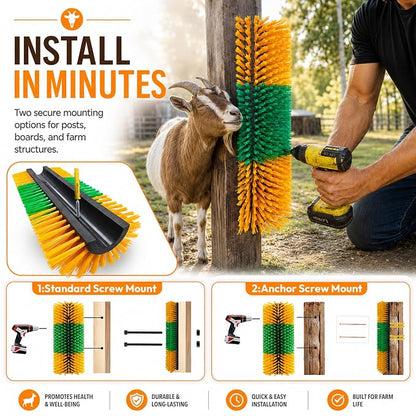 Livestock Scratching Brush, 4-Pack-Grooming Posts for Cows, Horses, Goats and Pigs with 8 Screws, Help Relieve Discomfort in Livestock and Prevent Damage to Fences