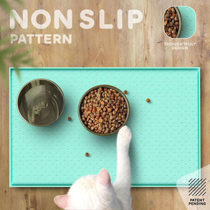 Dog Food Mat - 28x18 Raised Edges Dogs Mat for Food and Water Prevent Spill, Waterproof Cat Food Mats Protect Floors, Easy Clean Dog Bowl Mats for Food and Water, Silicone Pet Feeding Placemats