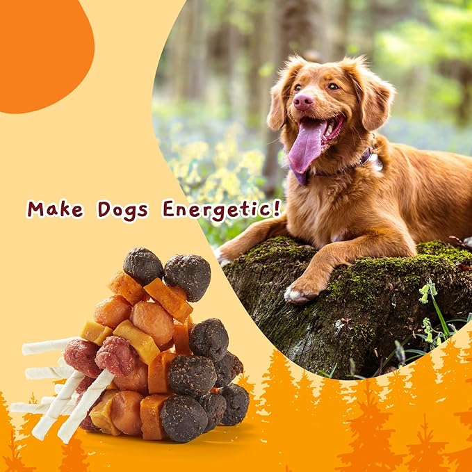 Jungle Calling Dog Treats, Multi-Flavor Kabob Dog Snacks, Edible Dog Kabobs, Made with Chicken, Duck, Beef, Sweet Potato and Pumpkin, Rawhide Sticks for Dogs