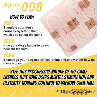 Agent 008 - Interactive Wooden Puzzle Toy for Dogs, Fun Brain Game for Intelligence Training, Challenging Mental Stimulation for Smart Dogs