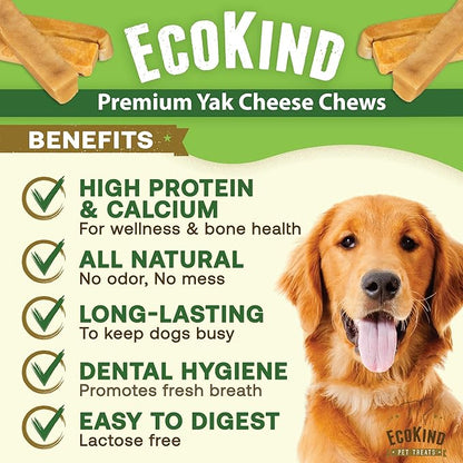 EcoKind Premium Gold Yak Cheese Himalayan Dog Chews, Dog Treats Large Breed, All Natural, High Protein, for Aggressive Chewers, Large - 20+ Chews (5 lb)