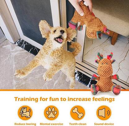 Christmas Dog Toys Dog Squeaky Toy with Crinkle Paper Interactive Durable Plush Dog Chew Toys for Puppy, Small, Middle, Large Dogs Training and Reduce Boredom