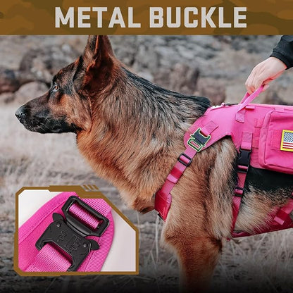 Forestpaw Pink Tactical Dog Harness Tactical Dog Collar with Bungee Leash Set,No Pull Military Dog Harness for Walking Training,Adjustable for Medium Dogs,Chest 17-25"