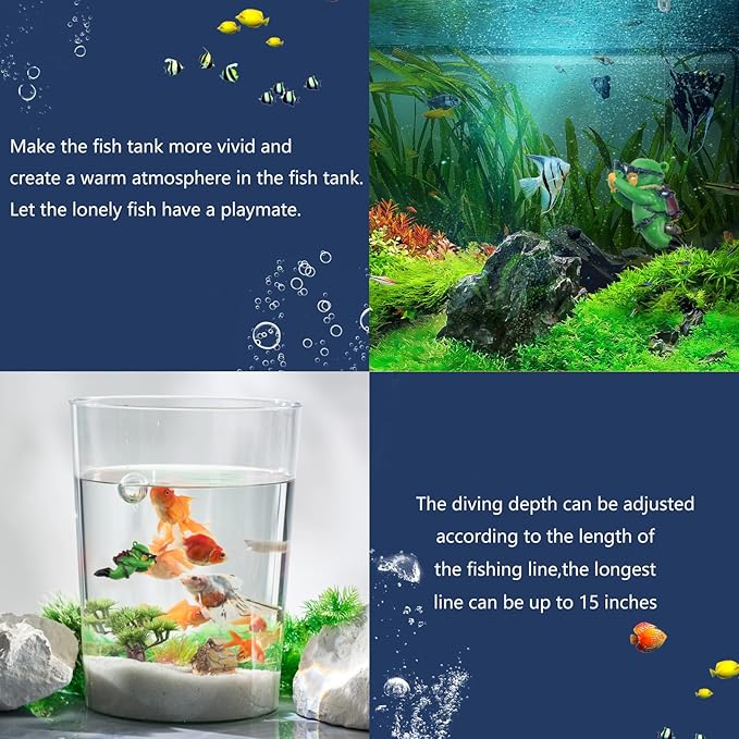 onesimcr Floating Fish Tank Decorations, Aquarium Decorations, Lovely Diver Fish Tank Decorations, Floating Device Fish Tank Accessories，Suitable for All Kinds of Fish Tanks(Dark Green)…
