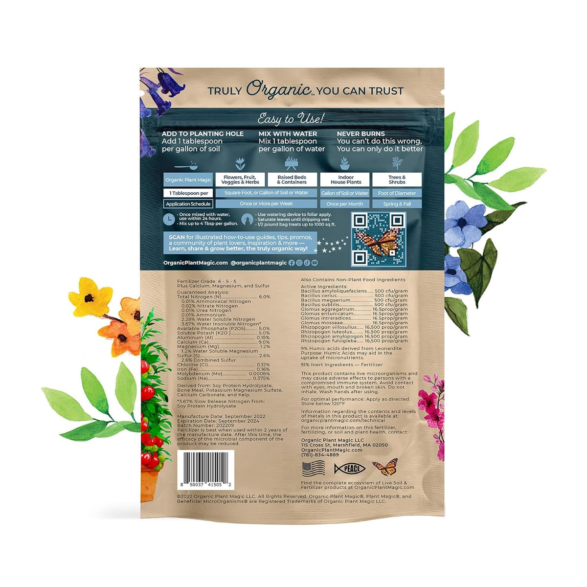 Organic Plant Magic - Truly Organic™ Fast-Acting Water Soluble Plant Food - All-Purpose Fertilizer Concentrate for Flower, Vegetable, Herb, Fruit Tree, Garden & Indoor Houseplants [One 1/2 lb Bag]