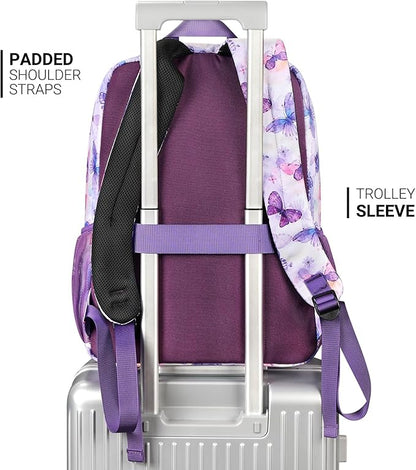ZORFIN 26L Backpack for College, and Travel: Water Resistant Bookbag - Butterfly Purple