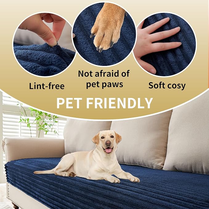 HAOMAIJIA Waterproof Couch Cover for Dogs Washable,Faux Fur Pet Couch Covers for Sofa,Soft Dog Bed Cover Non-Slip Couch Covers for 3 Cushion Couch Sofa Pet Friendly (Navy Blue, 35" x 82" 1 Pack)