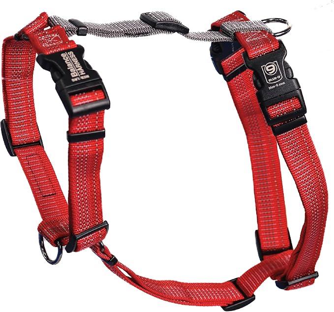 Blue-9 Reflective Buckle-Neck Balance Harness, Fully Customizable Fit No-Pull Harness with 3M Reflective Stitching, Ideal for Dog Training and Obedience, Made in The USA, Red, Large
