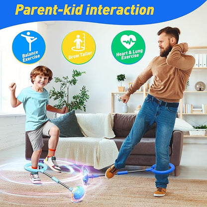 Flooyes Skip Ball for Kids, Ankle Skip Ball Toy with Counter, Timer and Cal Calculator, Boys Christmas Birthday Gifts for Age 6 7 8 9 10+, Rechargeable Colorful Flash Wheel Skip Ball for Boys