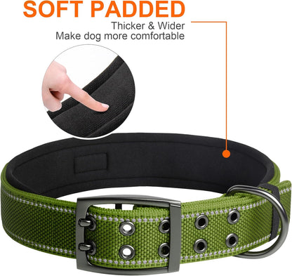 Fida Heavy DutyDog Collar for Large Dogs, Ultra Comfortable Soft Neoprene Padded, Adjustable Reflective Nylon Pet Collar with Durable Metal Belt Buckle for Extra Large Breeds(XL, Green)