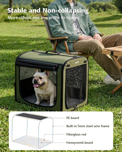Dog Car Carrier Light Weight 24×17.7×20.5in, Foldable Dog Carrier, Green | Easy to Assemble, Portable and Breathable Pet Carrier, Suitable for Indoor and Outdoor Use, Dog Travel Crate with Curtain