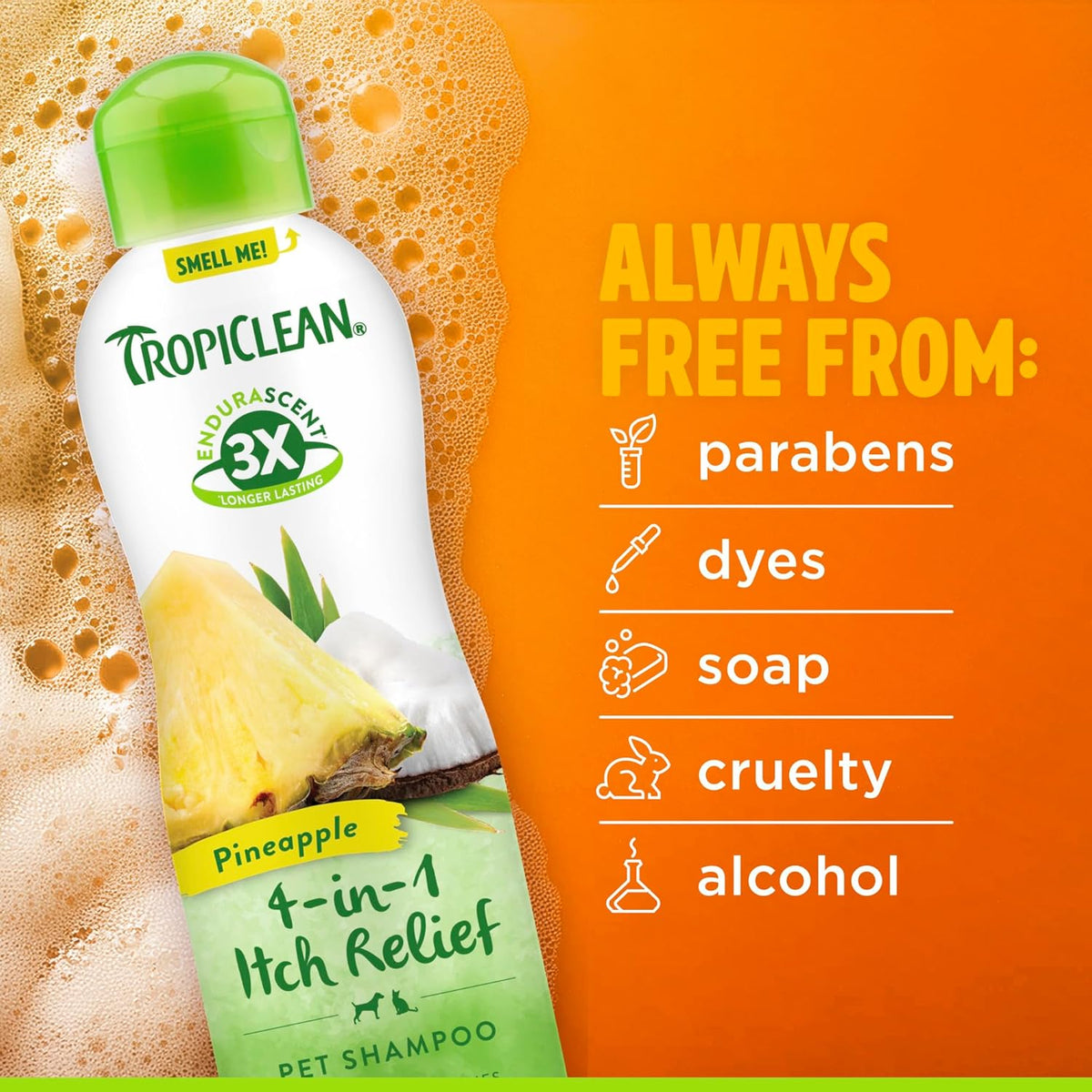 TropiClean Itch Relief Dog Shampoo, Powerful Odor Control, Long-Lasting Pineapple Scent, Puppy Safe, Made in The USA, Cat Friendly, 20oz.