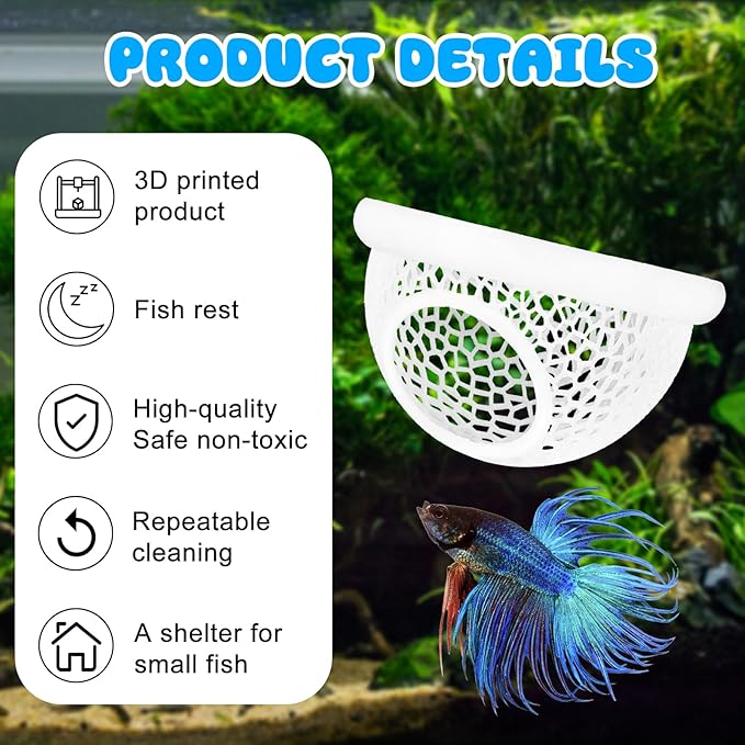 Floating Betta Hide & Shrimp Cave – All-in-One Aquarium Hammock, Feeder, and Safe Resting Spot for Stress-Free Fish Tanks