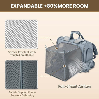 Expandable Cat Carrier Backpack for Large Cats - Airline Approved Pet Carrier Backpack for Small Dogs, Hiking & Travel, Waterproof with Breathable Mesh, 14lbs Capacity (Light Grey, Standard)
