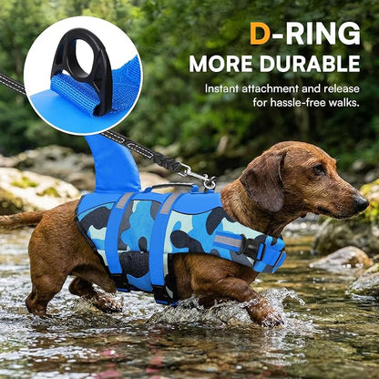Dog Life Jacket Ripstop Dog Shark Safety Vest Adjustable Preserver with High Buoyancy and Durable Rescue Handle for Small,Medium,Large Dogs, Blue Camouflage Small