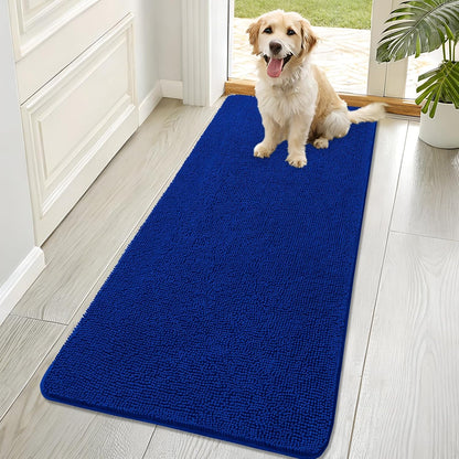 OLANLY Dog Door Mat for Muddy Paws 70x32, Absorbs Moisture and Dirt, Absorbent Non-Slip Washable Doormat, Quick Dry Chenille Mud Mat for Dogs, Entry Indoor Entryway Carpet for Inside Floor, Royal Blue