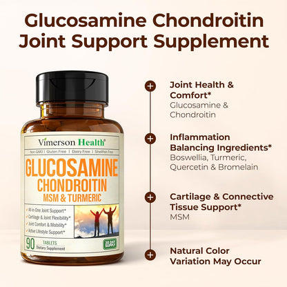 Glucosamine Chondroitin MSM – Joint Support Supplement for Women and Men with Glucosamine Sulfate 1500 mg, Chondroitin and MSM – for Cartilage, Joint Health and Flexibility – 90 Tablets