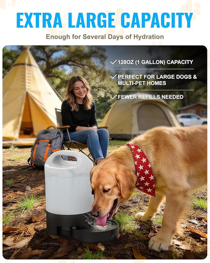 PETNF 1 Gallon Dog Water Dispenser with Handle | Gravity Fed Automatic Water Bottle with Pull-Out Bowl for Large & Multi-Dog, Portable for Travel Camping Hiking, BPA-Free