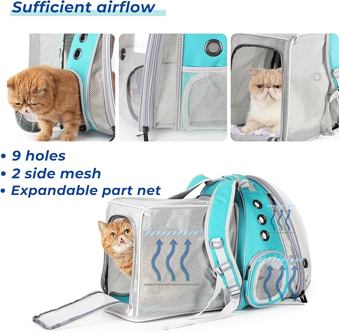 Lollimeow Cat Carrier Backpack, Bubble Dual Expandable Backpack Carrier, Pets and Small Dogs,Airline-Approved, Designed for Travel, Hiking, Walking & Outdoor Use (Dual Expandable-Green)