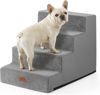 Dog Stairs for Small Dogs, 4 Tier Wider Pet Stairs for Couch and Beds, 17.7" H Non-Slip Dog Steps for Old Cats, Puppy, Small Medium Dogs, 17.7x23.6x17.7 inch, Grey
