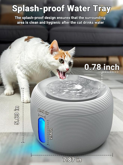 Kastty 3.5L/118oz Large Capacity Cat Water Fountain for Cats Indoor,FS77 | Quiet Pet Water Fountain Water Level LED Light Multi-Filtration, Automatic Cat Fountains for Drinking Easy Cleaning (Grey)