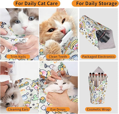Cat Wrap for Grooming,Cat Wrap for Cutting Nails,Self-Adherent Soft Cat Blanket，Restrain the Cat to Keep Calm,Anti-Bite, Anti-Scratch, Wrap anti-Escape Grooming Bags for Cats ( within 16lbs)
