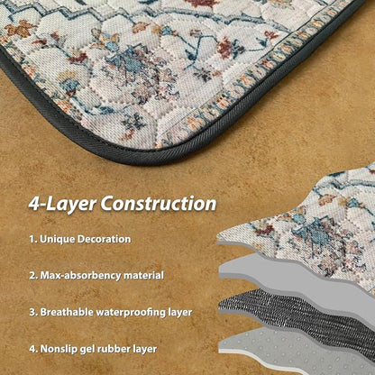 nunubaby 4PACK Washable Pee Pads for Dogs, Stylish, Non-Slip and Leak-Proof Pee Pads. Reusable Potty Pads for Dogs for Crates and Floors.(Beige/Floral, 24" x48" )