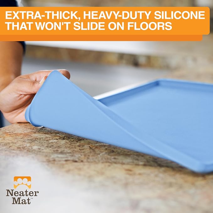 Neater Pet Brands Neater Mat Pet Mats for Food and Water, Cat & Dog Bowl Mat Waterproof Silicone, Feeding Tray, Dog Food Mats for Floors, Placemat w/Raised Edge for Under Bowls, 24" x 16", Light Blue