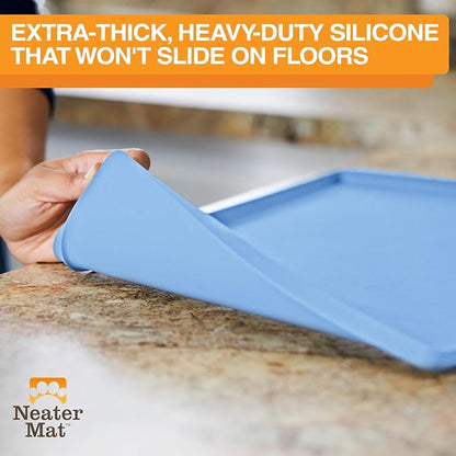 Neater Pet Brands Neater Mat Pet Mats for Food and Water, Cat & Dog Bowl Mat Waterproof Silicone, Feeding Tray, Dog Food Mats for Floors, Placemat w/Raised Edge for Under Bowls, 24" x 16", Light Blue