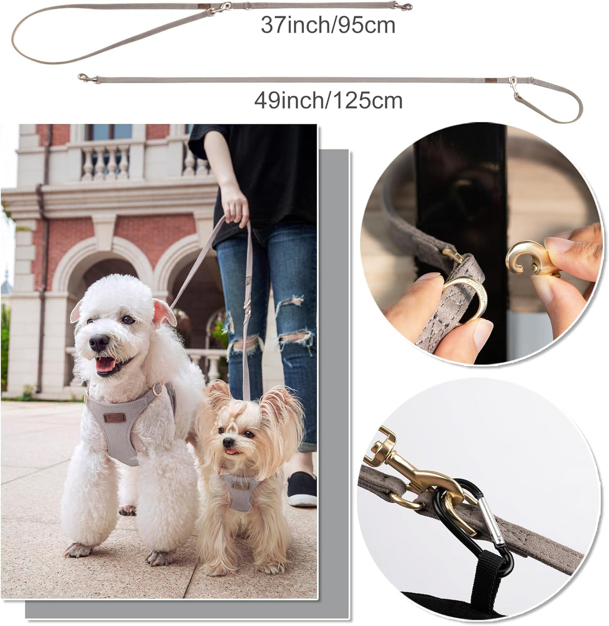 Puppytie No Pull xs Dog Harness with Multifunction Dog Leash,Soft Adjustable No Choke Escape Proof Pet Harness Vest,Silver Grey,XS