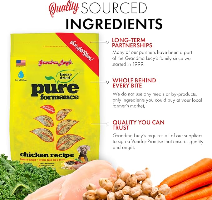 GrandmaLucy Pureformance Freeze Dried Grain Free Chicken Recipe Dog Food 1 Lbs